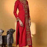 Red Khidki Kurta Set
