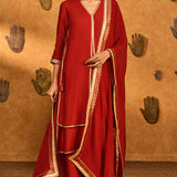 Red Mandarin Sky Kurta Set