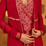 Red Pop Pod Pendant Anarkali Set