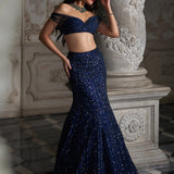 Navy Sequin Skirt Set