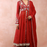 Maroon Anarkali With Palazzo And Dupatta