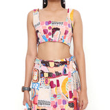 Trance Print Denim Skirt Set