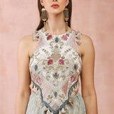 Powder Blue Applique Embroidered Choli With Sharara