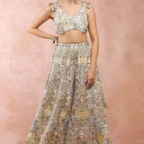 Off White Embroidered Choli With Sharara And Dupatta