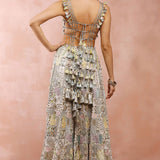 Off White Embroidered Choli With Sharara And Dupatta