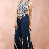 Teal Applique Blue Embroidered Choli With Sharara
