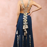 Teal Applique Blue Embroidered Choli With Sharara