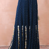 Teal Applique Blue Embroidered Choli With Sharara