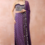 Purple Embroidered Corset Bustier With Skirt And Dupatta