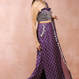 Purple Embroidered Corset Bustier With Skirt And Dupatta