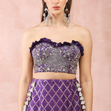 Purple Embroidered Corset Bustier With Skirt And Dupatta