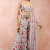 Grey Gulbagh Print Choli With Sharara And Dupatta