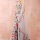 Grey Gulbagh Print Choli With Sharara And Dupatta