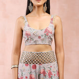 Grey Gulbagh Print Choli With Sharara And Dupatta