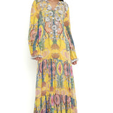 Yellow Enchanted Print Georgette Boho Dress