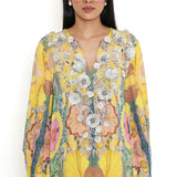 Yellow Enchanted Print Georgette Boho Dress