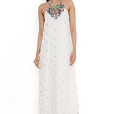 Off-White Dress With Attached Necklace Yoke