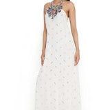 Off-White Dress With Attached Necklace Yoke