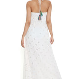 Off-White Dress With Attached Necklace Yoke