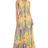 Yellow Enchanted Print Cut-Out Dress