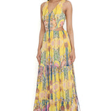 Yellow Enchanted Print Cut-Out Dress