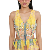 Yellow Enchanted Print Cut-Out Dress