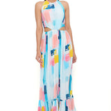Painterly Print Crepe Cut-Out Dress