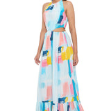 Painterly Print Crepe Cut-Out Dress