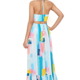 Painterly Print Crepe Cut-Out Dress