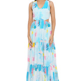 Painterly Georgette Cut Out Dress