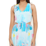 Painterly Georgette Cut Out Dress