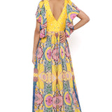 Yellow Enchanted Print Crepe Dress