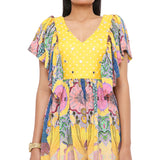 Yellow Enchanted Print Crepe Dress