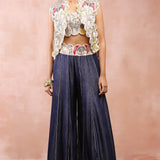 Stone Jacket And  Bustier With Denim Sharara