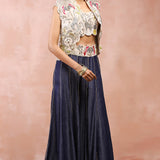 Stone Jacket And  Bustier With Denim Sharara