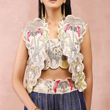 Stone Jacket And  Bustier With Denim Sharara