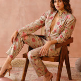 Grey Gulbagh Print Blazer With Bustier And Pant