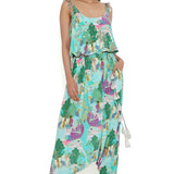 Aqua Kuno Print Crepe Embroidered Jumpsuit
