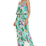 Aqua Kuno Print Crepe Embroidered Jumpsuit