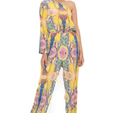 Yellow Enchanted Print Crepe Jumpsuit