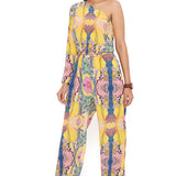 Yellow Enchanted Print Crepe Jumpsuit