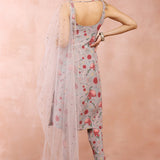Grey Gulbagh Print Kurta And Churidar With Dupatta