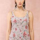 Grey Gulbagh Print Kurta And Churidar With Dupatta