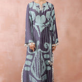 Aqua & Purple Uzbek Print Kaftan With Belt