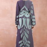 Aqua & Purple Uzbek Print Kaftan With Belt
