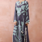 Aqua & Purple Uzbek Print Kaftan With Belt