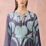 Aqua & Purple Uzbek Print Kaftan With Belt