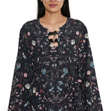 Black Forest Print Long Beyza Kaftan