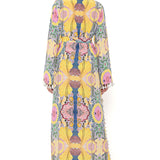 Yellow Enchanted Print Kaftan With Belt