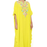 Lime Embroidered Yoke Scalloped Edge Kaftan